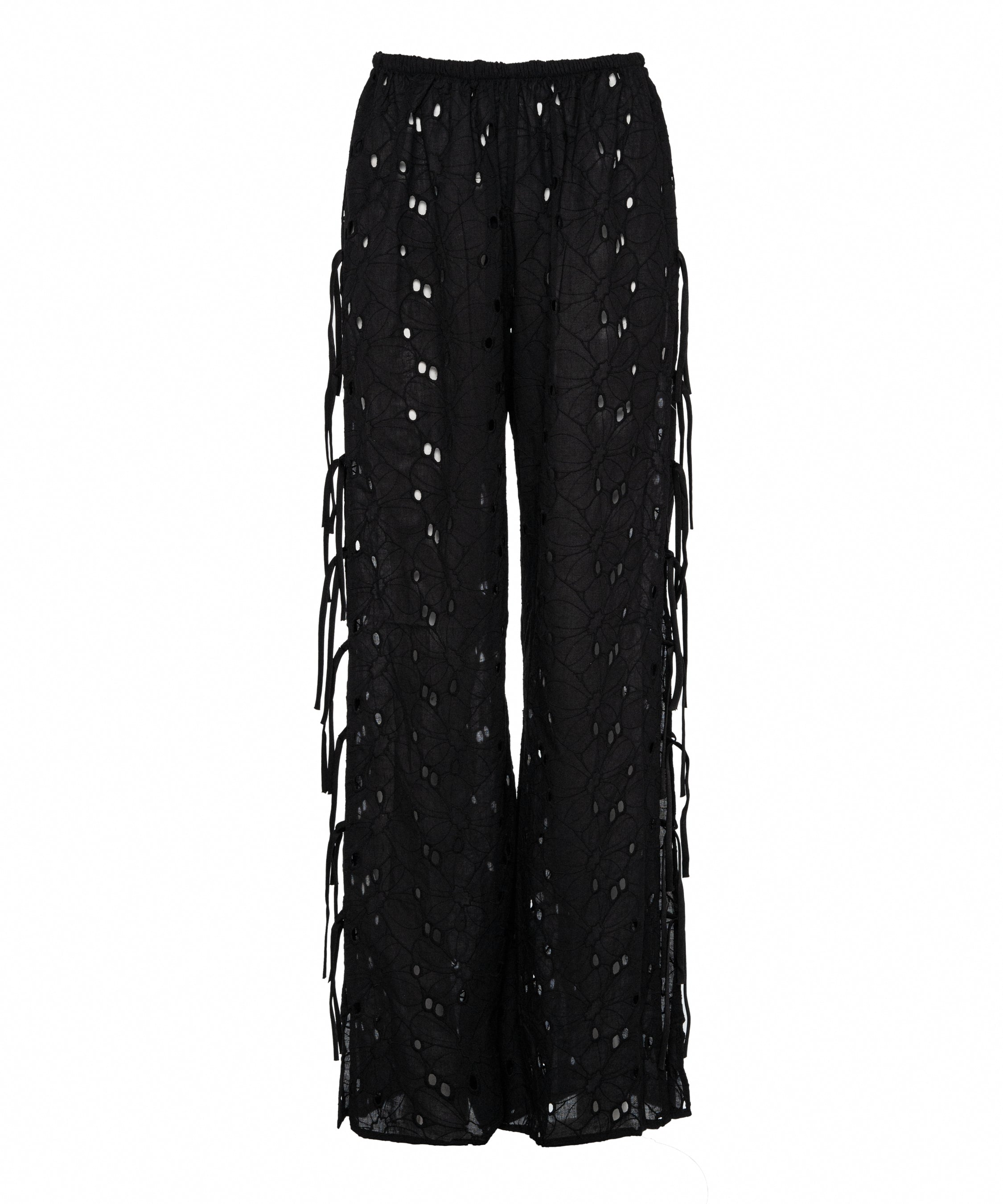 Formentera Slit Pants Black Flower Eyelet