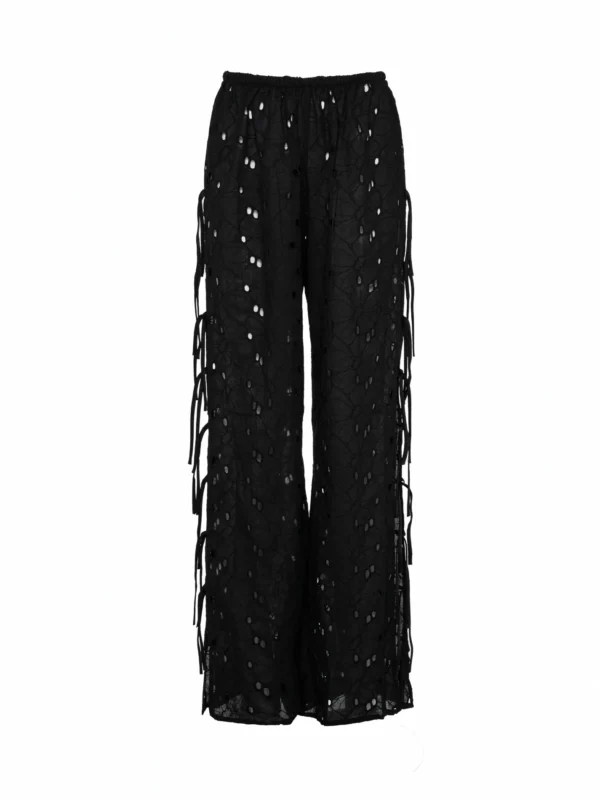 FORMANTERA SLIT PANTS BLACK FLOWER EYELET