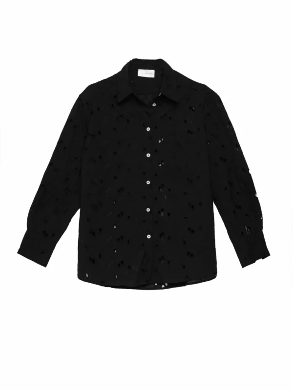 PATTI BOTTONDOWN SHIRT BLACK FLOWER EYELET