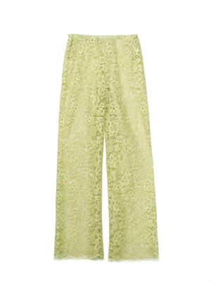 YVES WIDE LEG PANTS MOSS GREEN LACE